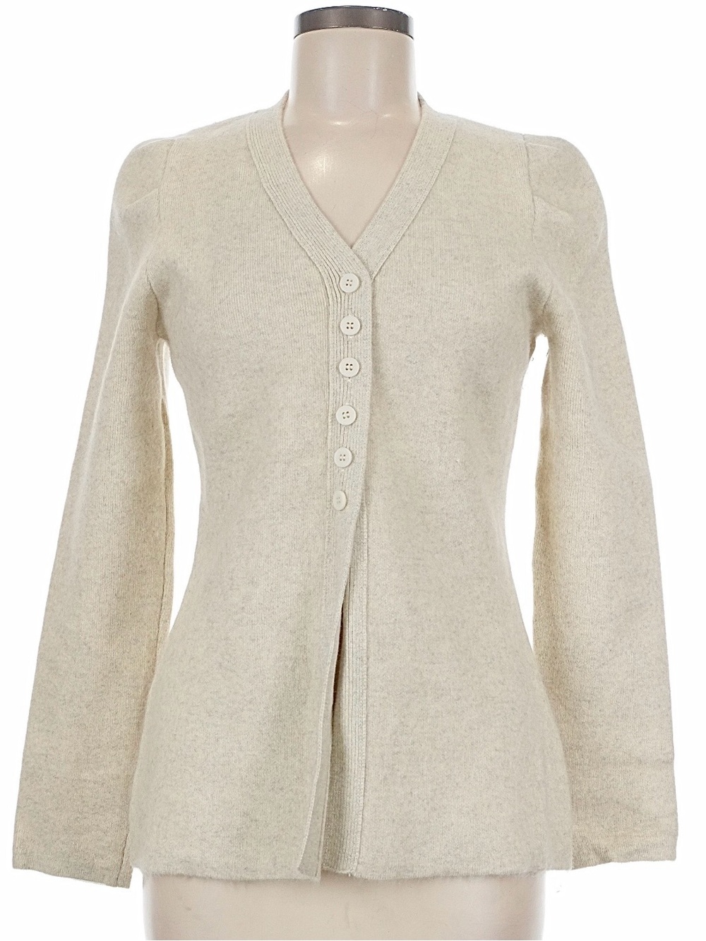 OUIE Luxury Raccoon Wool Blend V-Neck Cardigan Soft Puff Sleeve K-Fashion